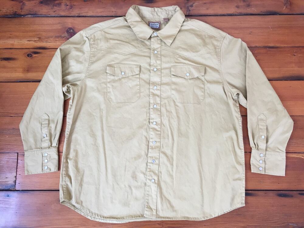 Vtg CE Schmidt Work Wear 100% Cotton Long Sleeve Snap Button Up 2XL XXL 54"